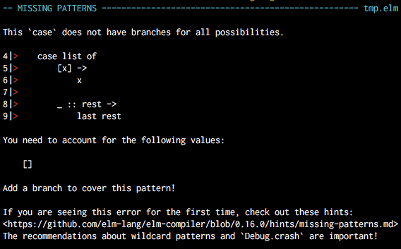 An error message emitted by the Elm compiler