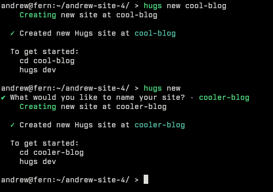 A screenshot showing how hugs new handles missing arguments